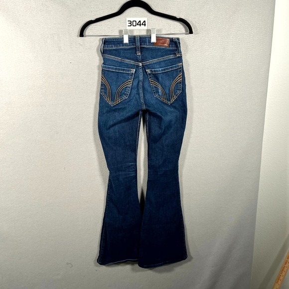 Hollister Jeans Womens 000S Blue Denim High Rise Soft Stretch Flare Leg Whiskers - Picture 7 of 8